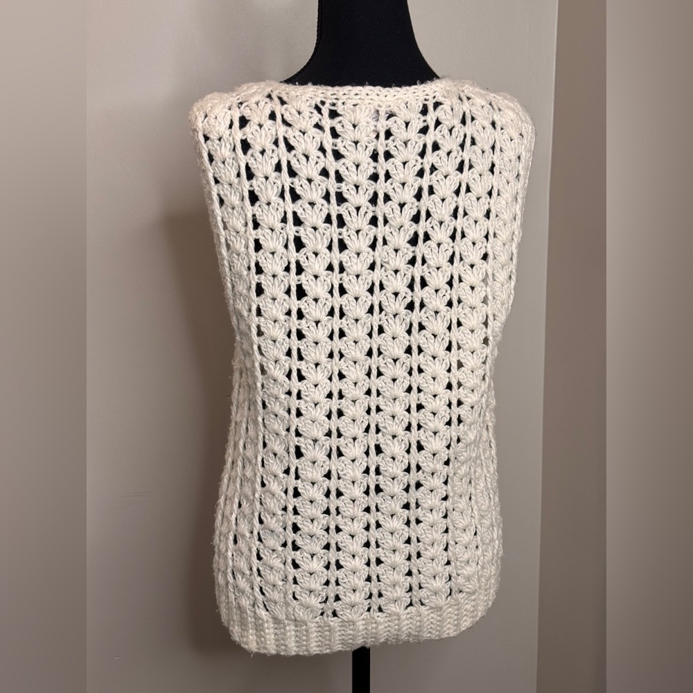 Vintage Western Connection Chunky Knit Vest Cream Boho Grandpa Core Medium - Picture 3 of 7